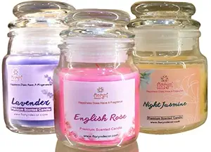 Floryn Decor Scented Glass Jar Candle | Pack of 3 | Scented Jar Candle (Lavender, Jasmine & Rose)