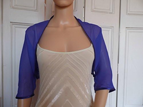 Royal blue chiffon elbow length sleeved bolero/shrug/jacket with satin edging Sizes 10-24