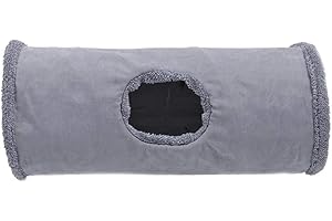 SHARHARGE Tunnel dritto per gatti, in peluche, pieghevole, con palla giocattolo, grigio, 66 x 30,5 cm, per gattini, cuccioli, conigli e cani di piccola taglia