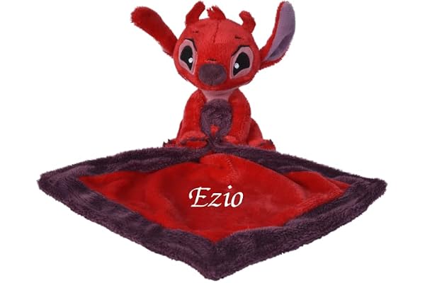 Disney Doudou Personnalisé Leroy Stitch Rouge Peluche avec Mouchoir 40 cm 100% Polyester