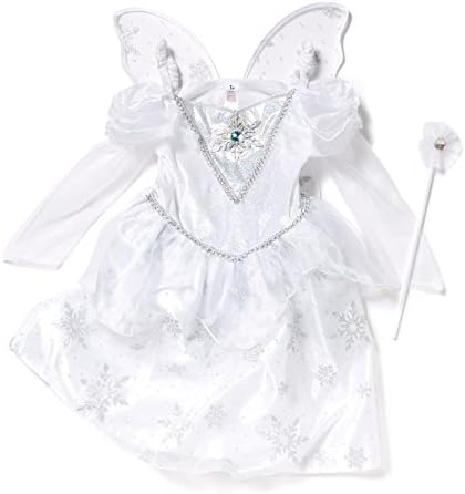 White Fairy fancy dress Book Week Costume with Wings, Wand and Silver Snowflake Motif, 5-6 Year-Olds, Made for the TU Collection