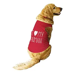 Ruse. Pet I Love My Human Round Neck Sleeveless Vest Tank T-Shirt/Tees for Dog Clothes Summer Apparel./Large (Full Grown Desi/Stray, Doberman etc.)