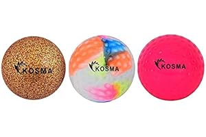Kosma Set of 3Pc Hockey Balls | Outdoor Sports Practice Training Balls (Pink Dimple, Golden Glitter, Multi colour smooth)