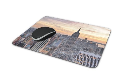 Mauspad / Mouse Pad aus Textil mit Rückseite aus Kautschuk rutschfest für alle Maustypen Motiv: New York Empire State und Wolkenkratzer im Abendlicht [ 07 ] - 3