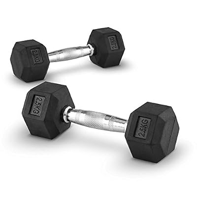 Capital Sports Hexbell - Paire d'haltères Courts pour Musculation, Cross-Training... (enveloppe Caoutchouc résistante aux Chocs, Prise chromée) - 2 x 2,5kg
