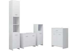vidaXL Badmöbel Set 4-TLG. Badschrank Waschbeckenunterschrank Unterschrank Midischrank Hochschrank Badezimmerschrank Badezimmermöbel Weiß