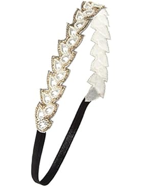 Schmuckanthony Ethno Boho Chic Haarschmuck Haarband Stirnband Elastik Perlen Elfenbein Weiß Fäden Gold Tropfen...