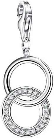 J.Endéar Silver Charms with Clip on for Dangle Bracelet Necklace,Eternity Interlocking Love Circles Jewelry with Gift Box