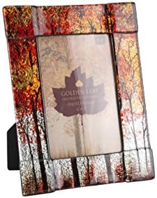 GOLDEN AUTUMN LEAVES - AUTUMN LEAVES Decorative Glass Lacquerware Photo Frame - 6" x 4"