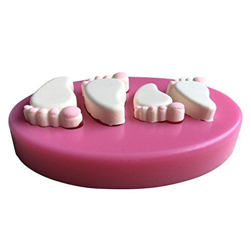 MOLLYSKY Zwei Paare Baby-Fuß-3D-Silikon-Form für Kuchendekoration,Rosa - 3