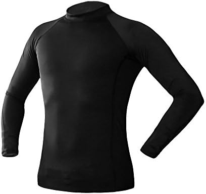 PINMEI Mens Black Long Sleeve Rash Guard, Sun Protection Swimwear Compression Top for Water Sports
