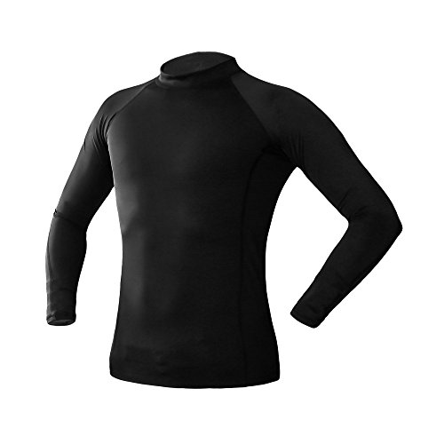 PINMEI Mens Black Long Sleeve Rash Guard, Sun Protection Swimwear Compression Top for Water Sports