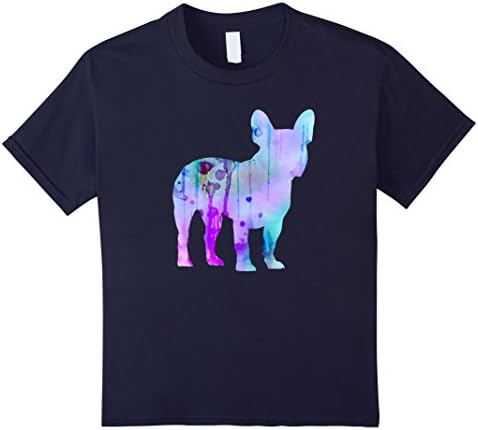 Abstract Watercolor Paint Splatter French Bulldog T-shirt Kids 12 Navy