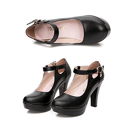 kalends Damen Echtleder Plus Größe Schnalle High Heels Arbeit Schuhe Pumpen - 6