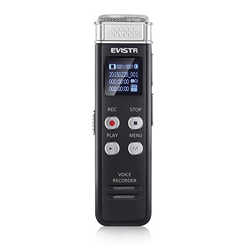 EVISTR Slim Digital Voice Recorder Black - 8GB/560 Hours Capacity - Simple Operation Mini Recorder Metal Body Auto…