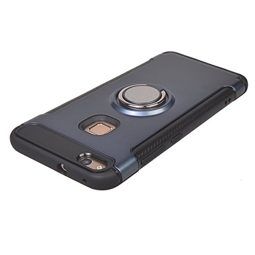 huawei p10 Lite Funda COOLKE Doble Capa TPU   PC Shockproof Anti-rasgu  os tel  fono caso protecci  n C  scara Cover de 360 Rotating Ring Grip Stand Holder para huawei p10 Lite - Dark Azul