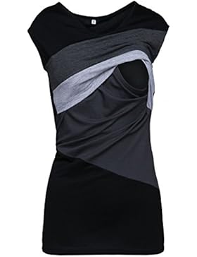 Happy Mama. Damen Still Umstands-Top Lagendesign Farbblock-Design Ärmellos. 369p