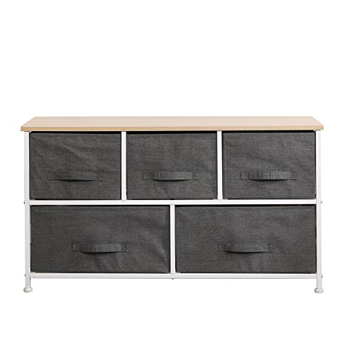 soges 5 tiroirs Table de Nuit Commode avec Meuble de Rangement,système de Classification Pratique pour la Chambre à Coucher,Gris,106-GY-N
