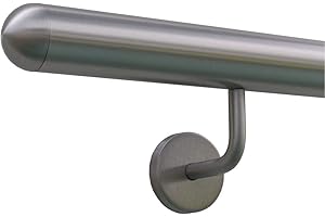 TIBU Handlauf Edelstahl 33,7 mm Geländer 0,3m - 6m, Länge 30 cm, Ende halbrunde Kappe und gewinkelte Halter