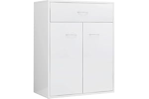 ‎VIDAXL vidaXL Sideboard, Kommode mit viel Stauraum, Schrank mit 1 Schublade 2 Türen, Mehrzweckschrank Anrichte für Wohnzimmer, Modern, Hochglanz-Weiß 60x30x75cm Holzwerkstoff