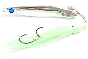 Tolure Metal Jig 60g 80g 100g 150g 200g Pesca al Curricán Bote de Agua Salada Señuelos de Pesca Jigging con Anzuelo de Calamar para Atún Besugo Caballa Bajo Trucha 1 Unidad/Paquete