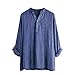 Produktbild BHYDRY Mens beiläufige Baumwolle Breathable Feste Lange Hülsen-Sommer-Knopf-T-Shirt BluseLarge,Blau