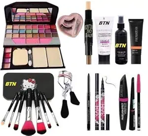 BTN TRADERS Makeup Kit Brush Set with TYA Makeup Kit,3D Contour Stick,Primer, Fixer, Foundation, Kajal, Waterproof 36H Sketch Eyeliner and 3in1 Combo Set and Eyelashes with Inside Glue, 200 gm