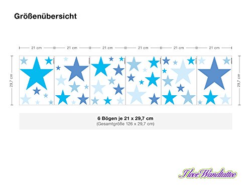 I-love-Wandtattoo WAS-10099 Kinderzimmer Wandsticker Set „Blaue Sterne für Jungen“ zum Kleben Wandtattoo Wandaufkleber Sticker Wanddeko - 3
