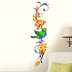 Decals Design Vertical Floral and Bird Wall Sticker (PVC Vinyl, 60cm x 45 cm),Multicolour