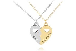 MenYiYDS 2 Stück BFF Halsketten Freundschaftskette Beste Freunde Herz Halskette für Mädchen Geburtstagsgeschenke Anhänger Kette Geschenke (Gold und Silber)
