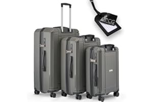 PCG THE HARD CASE Koffer Set [Grau 3-teilig] -Premium Hartschalenkoffer-mit TSA Schloss-4 Rollen-Leichter Reisekoffer- robust & stabil -Trolley mit Teleskoparm