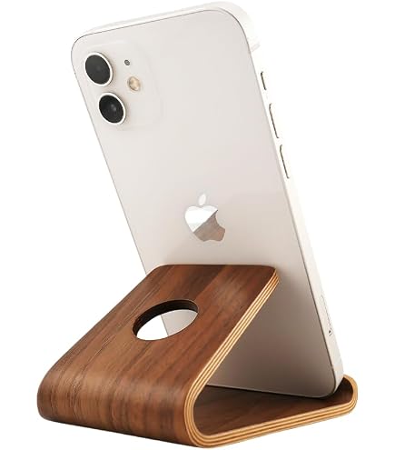 Handy-Ständer Aus Holz & Segeltuch – Faltbarer Stuhl-Design-Ständer Für Smartphones Bis 5,5 Zoll, Beige