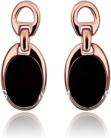 Genuine Rose Jewellery 18k Real Rose Gold Plated Black Oval Hanging Earrings