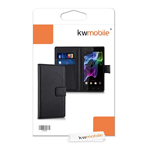kwmobile Funda para Wiko Rainbow Lite - Wallet Case plegable de cuero sint  tico - Cover con tapa tarjetero y soporte en negro