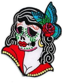 Sunny Buick - Stunning Lady Sugar Skull Patch - 3.5"H x 2.75" w - Embroidered Patch