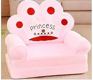 ALCITIC Home Princess Soft Foam Cotton Plush Sofa Cum Bed Small Sofa Chair for Girl -Pink 0-2 Years.