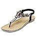 Produktbild Elecenty Sandalen Schuhe Übergröße Schuh Sommerschuhe Bequeme Sandaletten Sommer Zehentrenner Böhmen Runder Zeh Sandalen Offene Flache Badesandalette Strass Outdoor Beiläufig Herringbone Strandschuhe (40, Schwarz)
