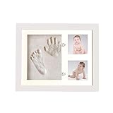 Fontic 28,5x23cm Baby Bilderrahmen für Handabdruck und Fußabdruck Gipsabdruck aus Echtholz Babyrahmen mit sicherem Acrylglas und SGS zertifizierten Abdruckmasse, Pate Geschenk Geburt Taufe - 2