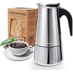 Godmorn Cafetière Italienne, Cafetière Moka en INOX Cafetière à Pression Macchinette 200ml Grande Contenance Compatible avec Plaque à Induction avec Poignée Ergonomique