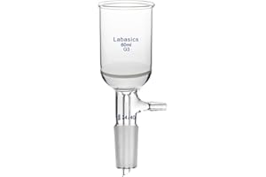 Labasics Verre Borosilicate Entonnoir Buchner Filtre avec Fine Fritte (G3), Diamètre Intérieur 43 mm, Profondeur 57 mm, Buchner Filtering Funnel avec Joint 24/40 et Tube Dentelé Sous Vide (60 ml)