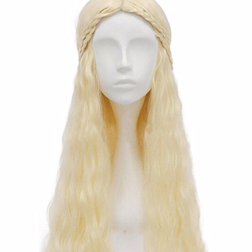 ESAILQ Khaleesi Daenerys Targaryen Silver White Party Cosplay Hair Full Perruques Long ondulé Curly Anime Fluffy Cool Wig (Blanc)