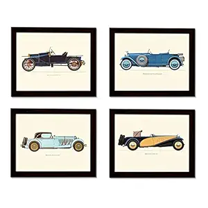 PAPER PLANE DESIGN Framed Posters Quotes , Set of 4 (BLACK, Vintage Car)
