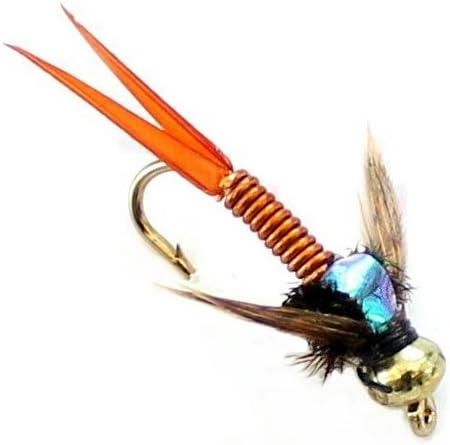 6 X Trout Fishing Flies GOLD HEADED NYMPHS 33J X 6 X COPPER JOHNS HOOK SIZE 12