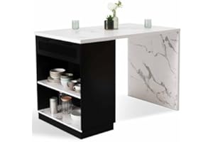 IDMarket Ilot Central Comed-De pie 4 Personas VITO Negro y Bandeja de mármol Alaska