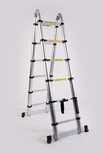 WORHAN® 3.2m TELESKOPLEITER 2 in 1 ANLEGELEITER KLAPPLEITER ALU TELESKOP LEITER MULTIFUNKTTIONS LEITER 320cm K3.2 (..3.2m B-Line+Tasche) - 5