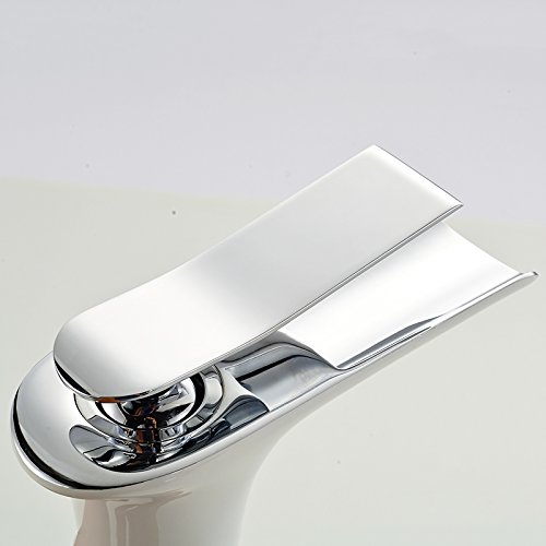 Beelee Wasserhahn Armatur Einhebel- Mischbatterie Waschtischarmatur Wasserfall Einhandmischer Gegrillte weiße Farbe für Bad Badenzimmer Waschbecken - 4
