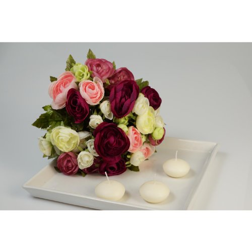 Künstlicher Ranunkelstrauch mit 18 Blüten, pink-rosa-weiß, 30cm, Ø 25cm – Deko Strauß Busch Strauch - 3