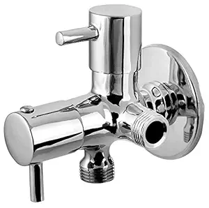 jagger FLORA TURBO FULL BRASS Quarter turn Two Way Angle Cock Chrome Plated Twin one valve for washing machine Water Tap for Modular 2 in 1 angle valve for Kitchen & Bathroom