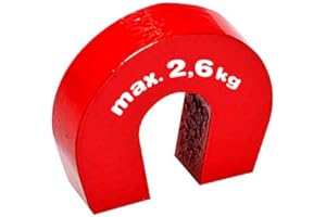 MAGNOSPHERE AlNiCo 5 Horseshoe Magnet red coated 28,6 mm x 25,4 mm x 8 mm - holds 2,6 kg - Power AlNiCo Magnets for Industry, Experiments, Science & Education