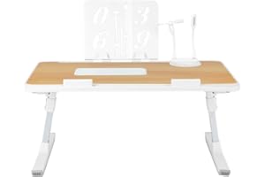 HUOLE Table de Lit pour Ordinateur Portable, Réglable en Hauteur et Angle, Support Lecture et Ordinateur Portable, Lapdesk Pliable, Table pour Lit/Canapé/Sol, 60 * 40 * 26-39cm - Noyer